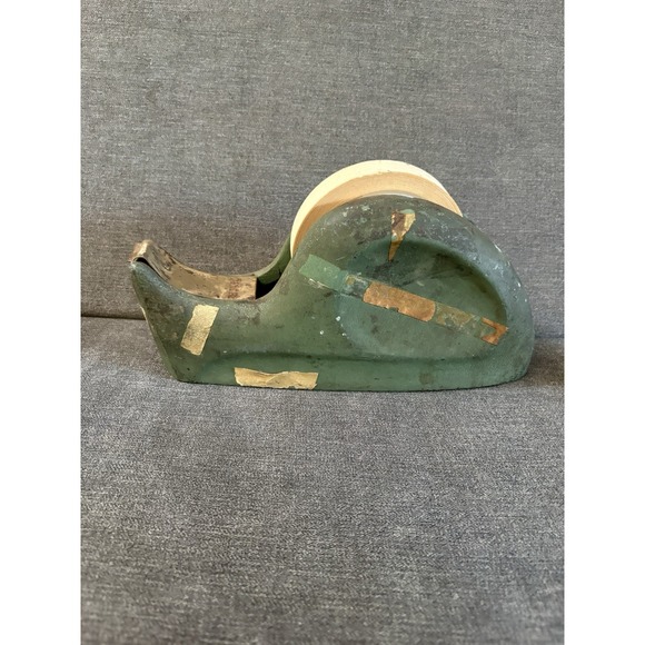 9" Tape Dispenser Texcel Cast Iron Deco Heavy Old Vintage Antique Desk Green - Picture 2 of 6